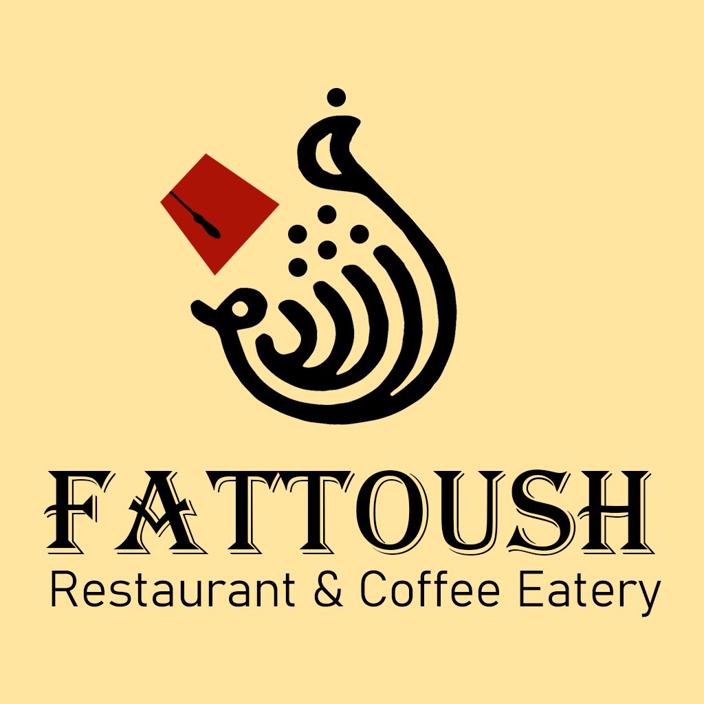 Fattoush logo: a black bird design on a yellow background, with the words Restaurant and Coffee Eatery.