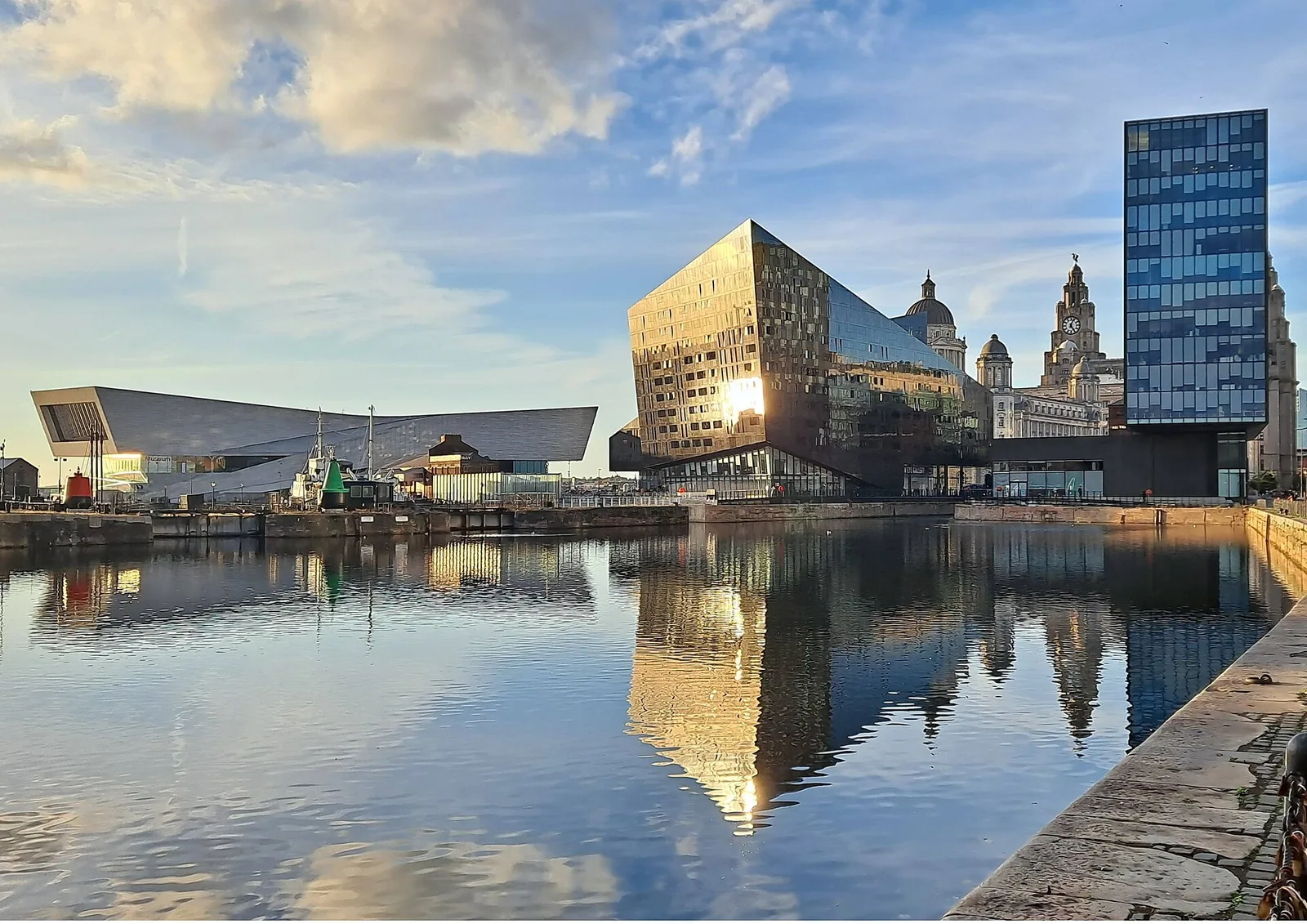 The black Mann Island buildings beside the Liverpool waterfront
