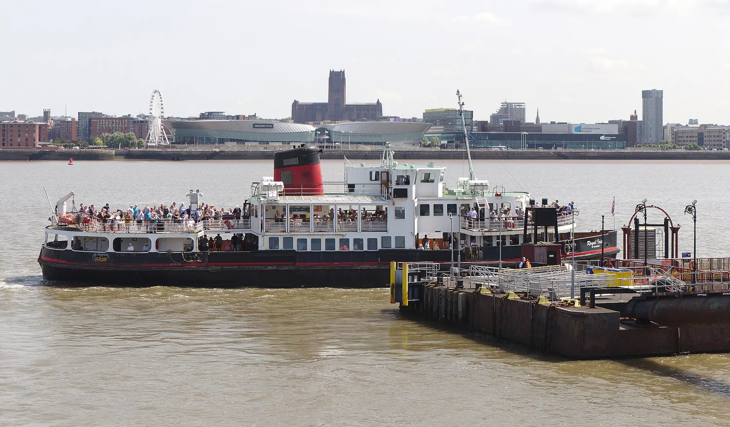 The ferry Royal Iris of the Mersey arriving at Woodside landing stage in Birkenhead