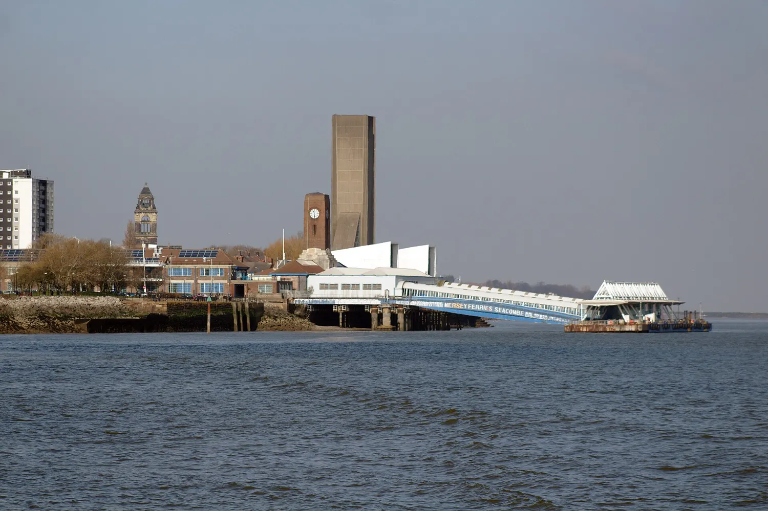Seacombe Ferry Terminal on the Wirral bank of the Mersey with its landing stage