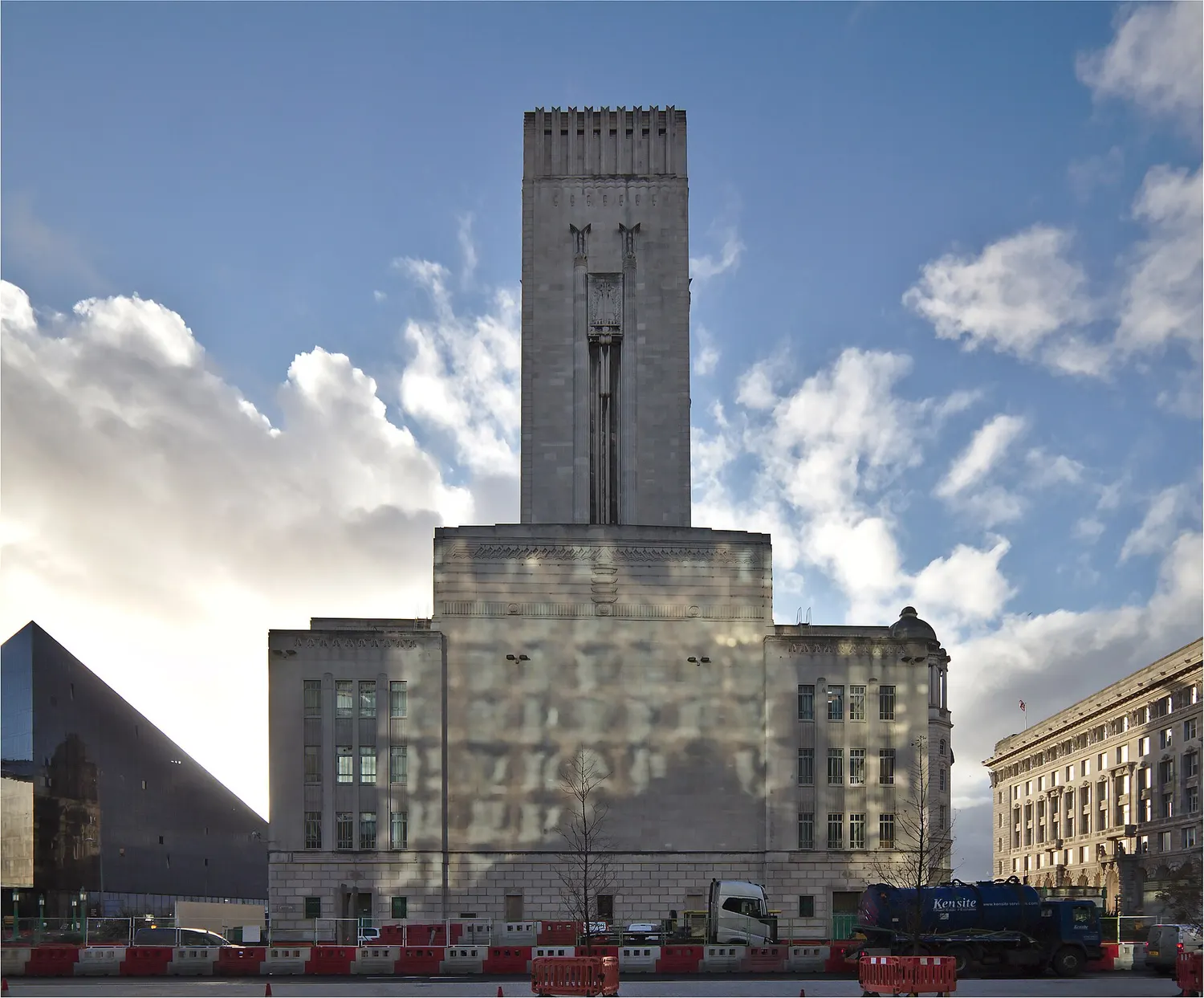 The George's Dock Building on Liverpool's waterfront, a tall Art Deco stone ventilation station