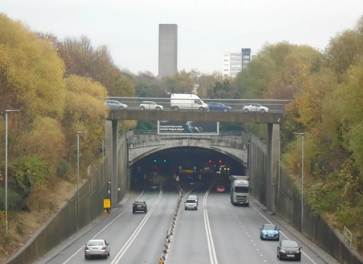 The Wallasey portal of the Kingsway Tunnel with its approach road in a cutting