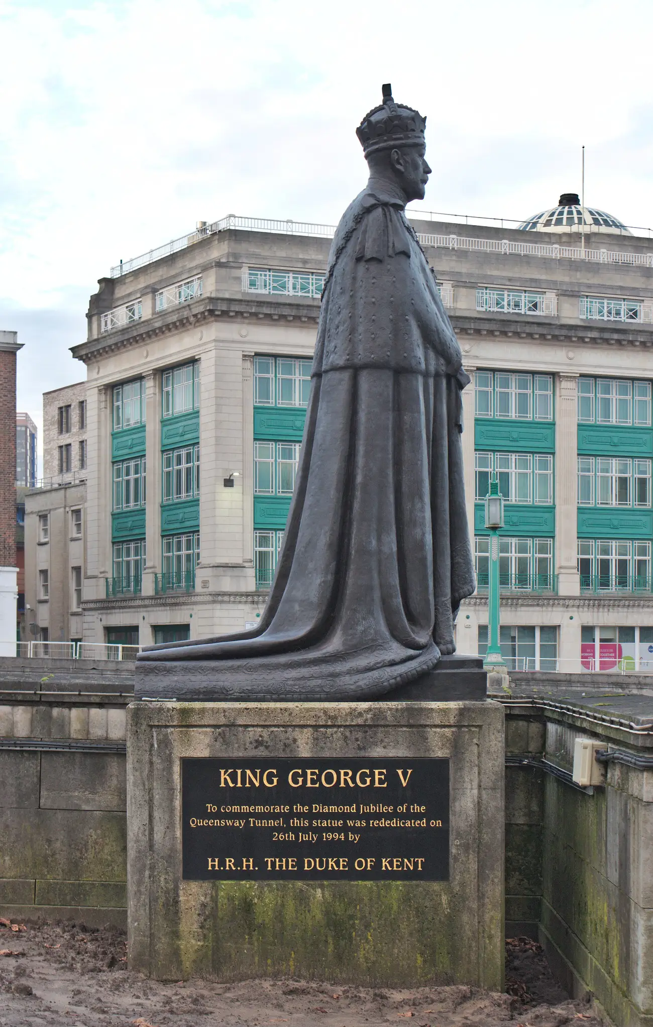 The reinstated Queensway Tunnel monument at Old Haymarket in Liverpool, a tall stone column