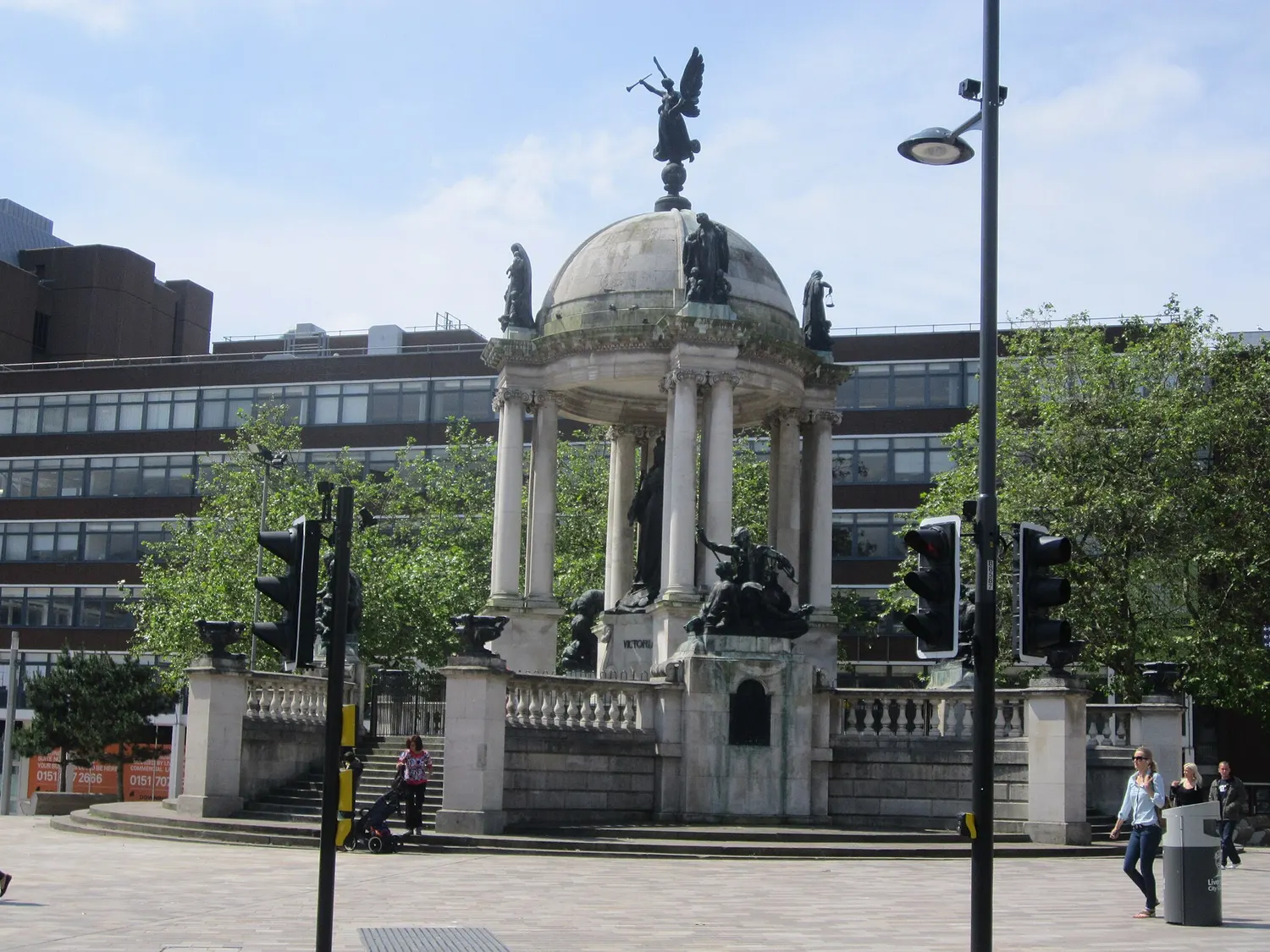 The Victoria Monument at Derby Square in Liverpool, a domed stone structure on the site of Liverpool Castle