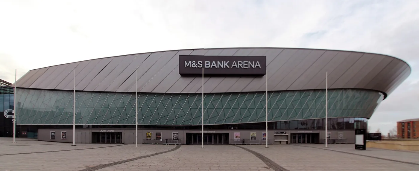 The exterior of the M&S Bank Arena at King's Dock, Liverpool
