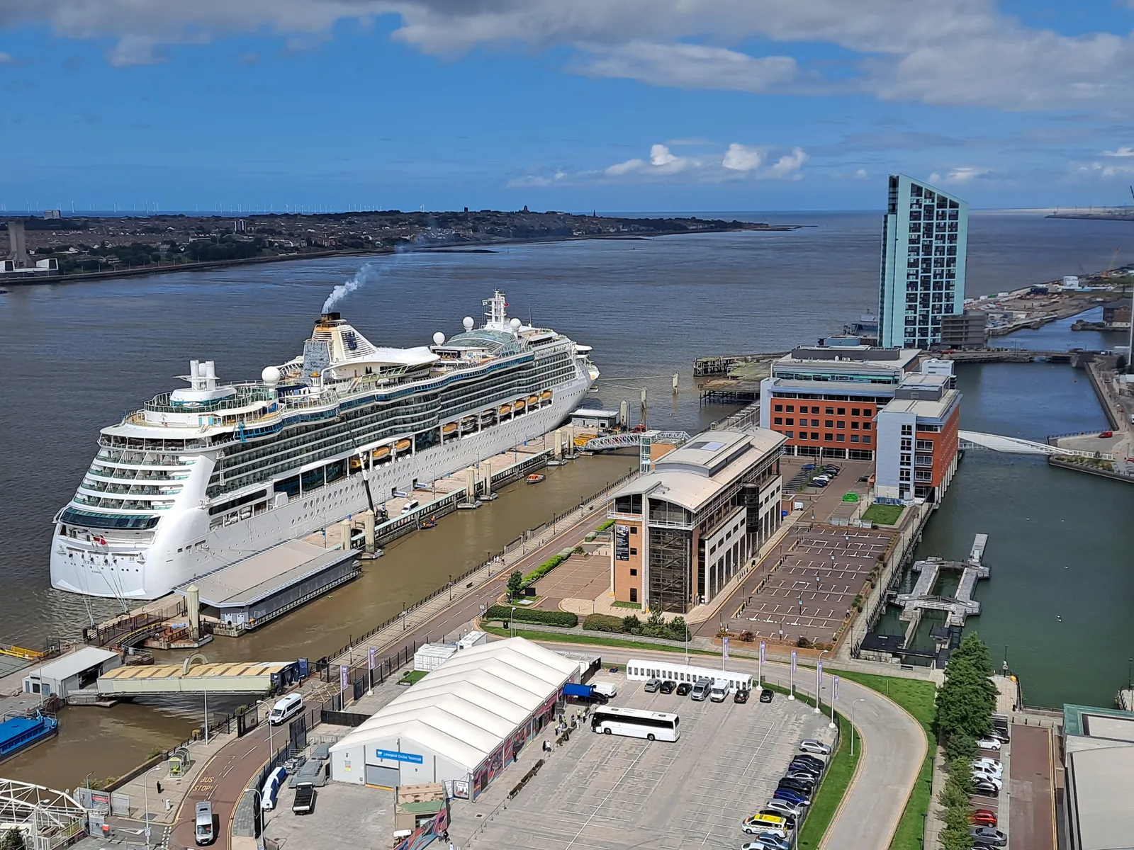 Cruise ship berthed alongside Liverpool Cruise Terminal at Princes Parade on the Mersey