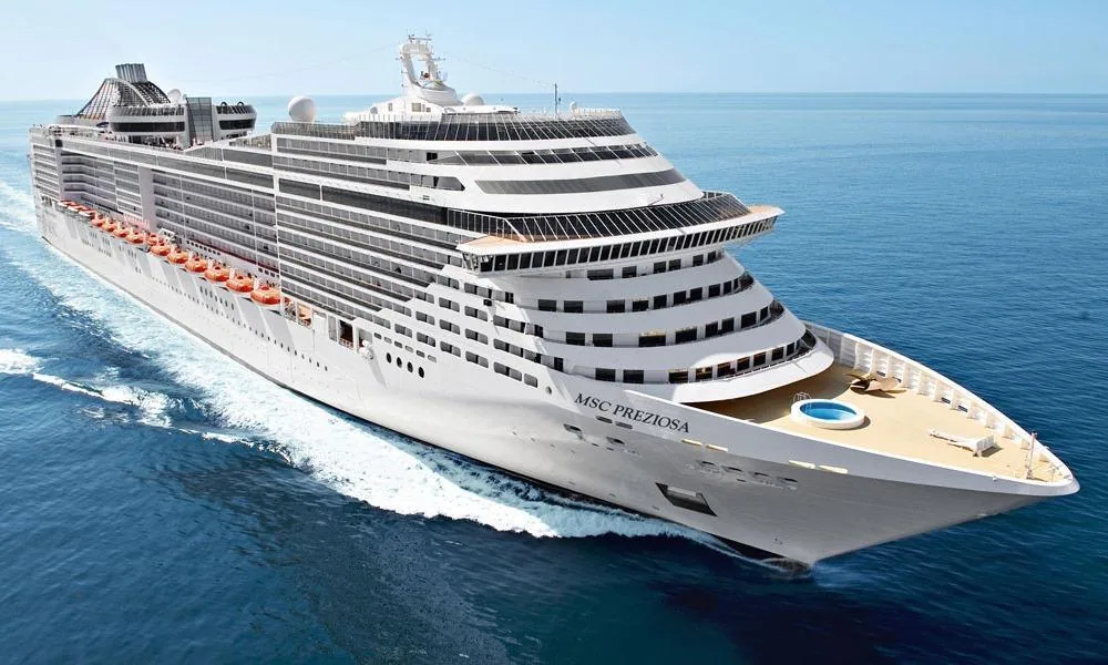 MSC Preziosa cruise ship sailing at sea