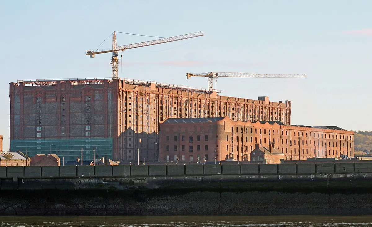 Tobacco warehouses at Stanley Dock in Liverpool, seen from the River Mersey