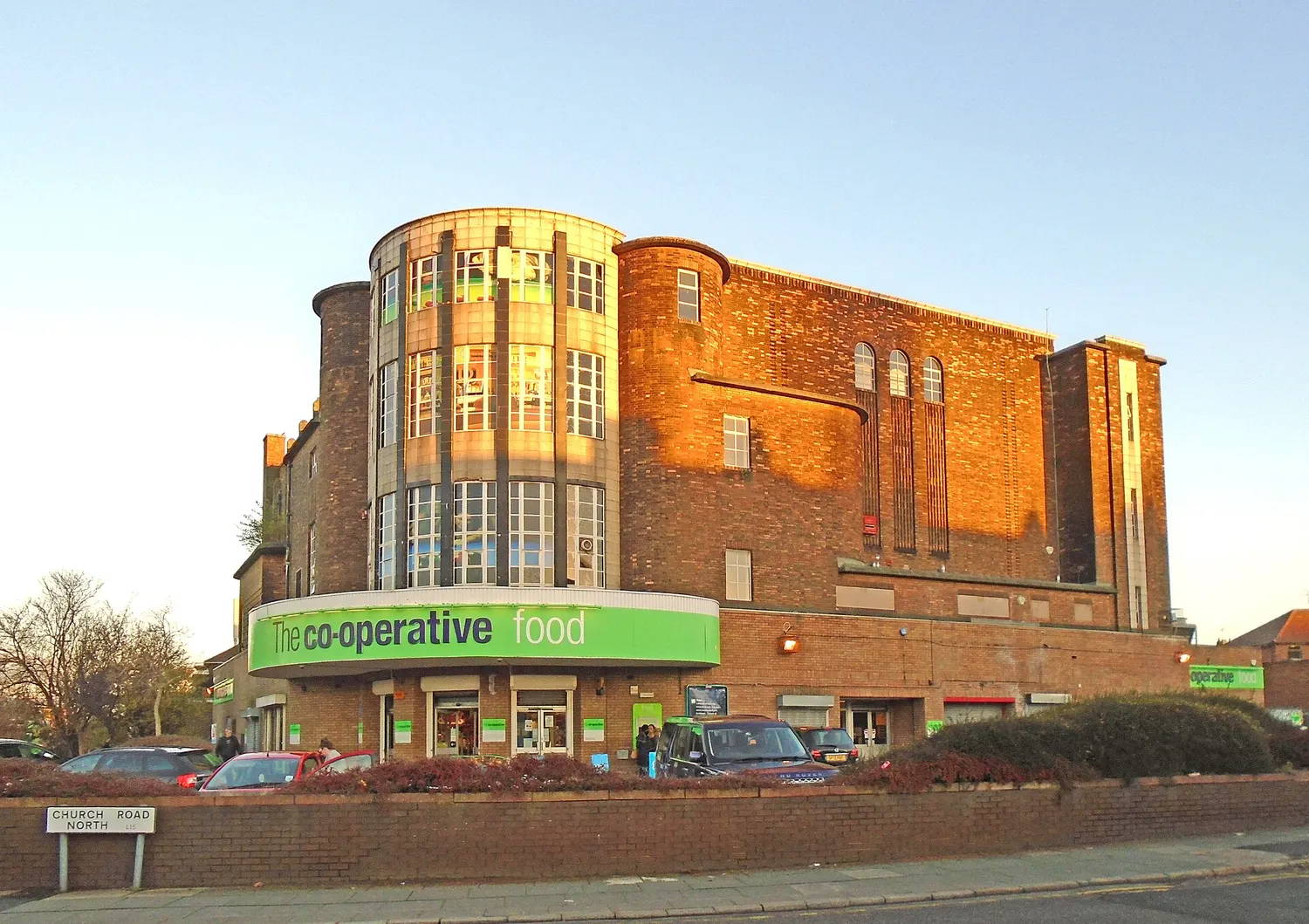 The former Abbey Cinema in Wavertree photographed in 2016, showing its long Moderne frontage