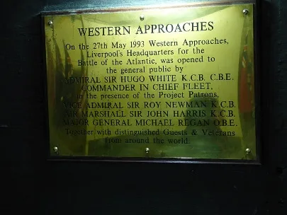 Brass plaque marking the opening of Western Approaches to the public on 27 May 1993