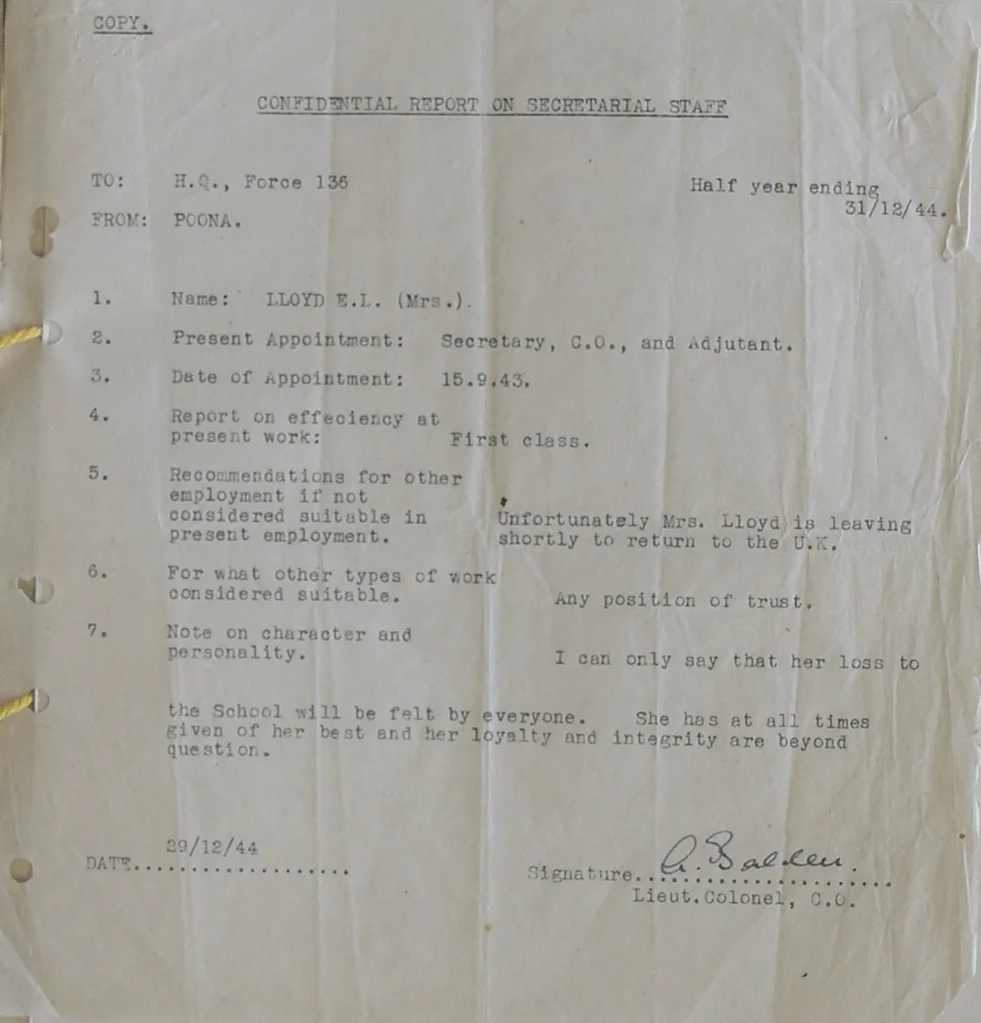 A typed page from a wartime personnel record