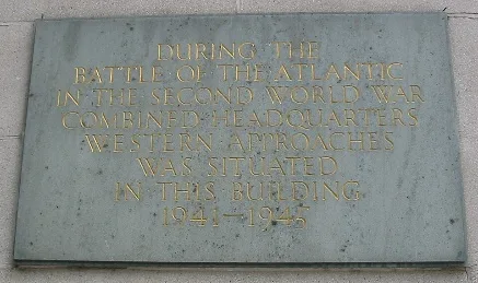 Stone plaque recording that Western Approaches combined headquarters was in this building during the Battle of the Atlantic