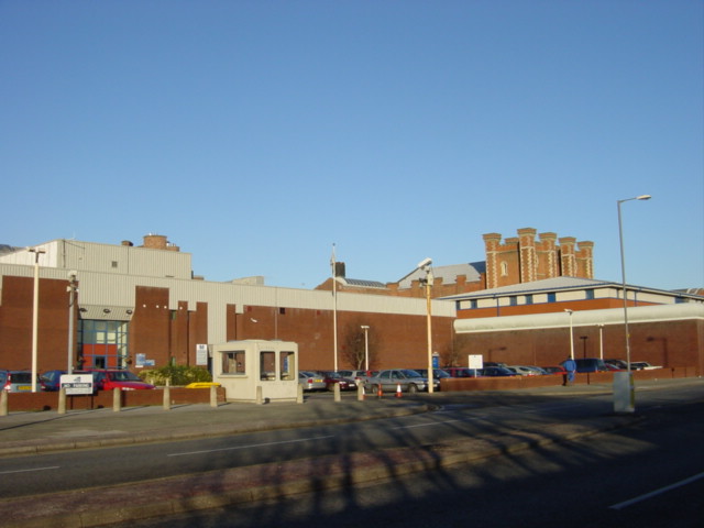 Walton Prison on Hornby Road, with the 19th century tower still visible above newer prison buildings