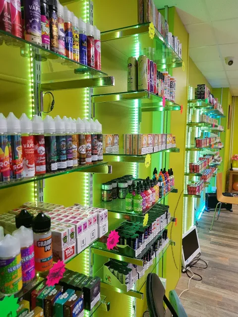 Shelves of e-liquids and vaping products inside E-Cig Vapes on West Derby Road.
