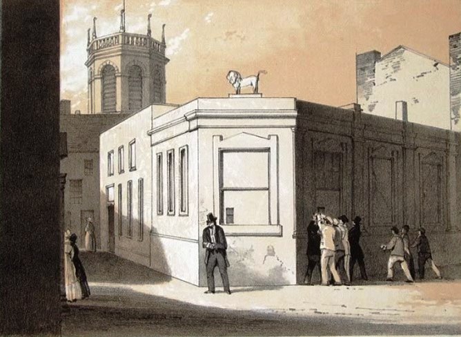 Print of Canning Place in 1843 showing the imposing Custom House
