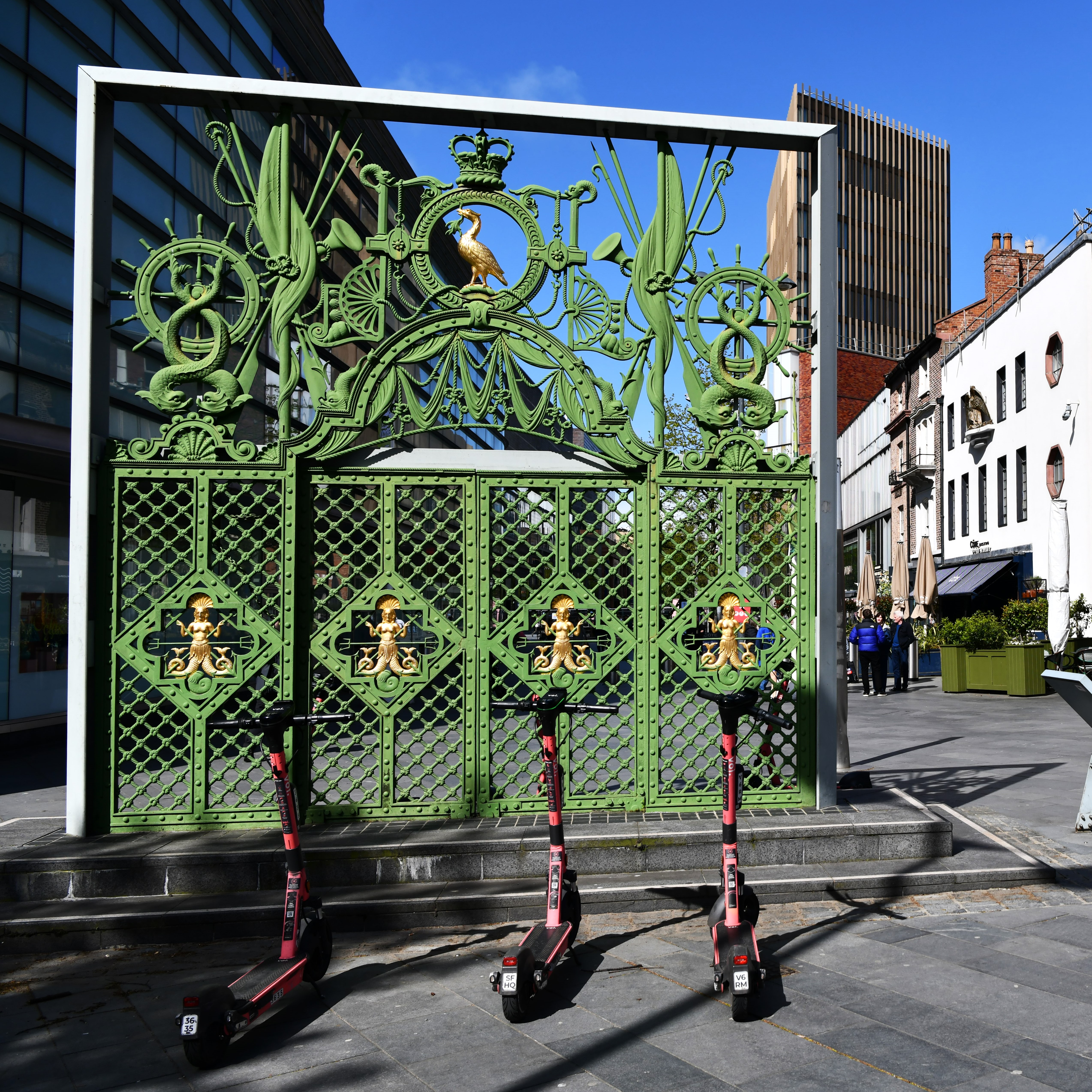 The restored cast-iron Sailors' Home gates on Paradise Street in Liverpool ONE