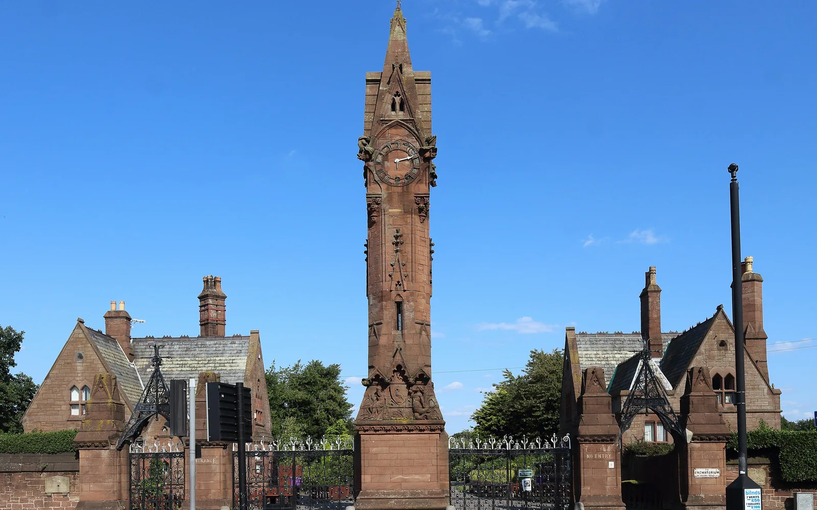 The stone entrance lodge and gates at Anfield Cemetery in Liverpool