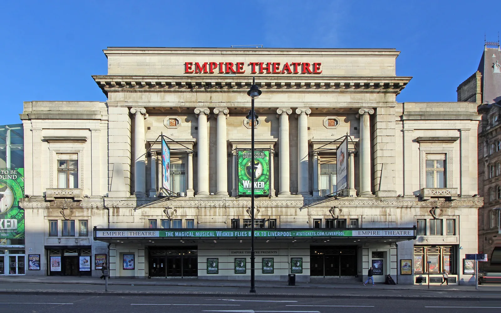 The Liverpool Empire Theatre on Lime Street, its stone frontage seen from across the road