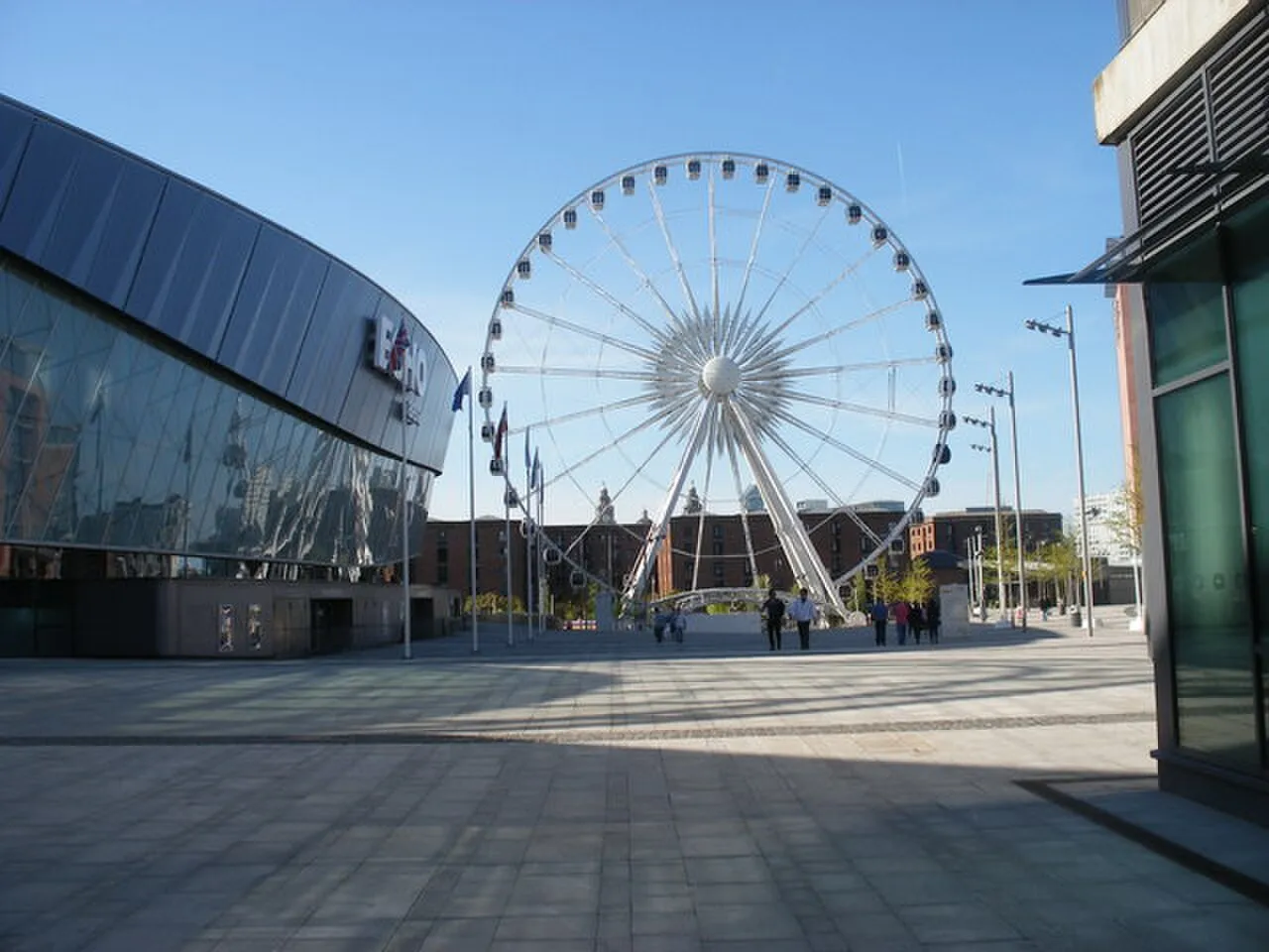 The arena on Liverpool's waterfront at Kings Dock, with the big wheel beside it