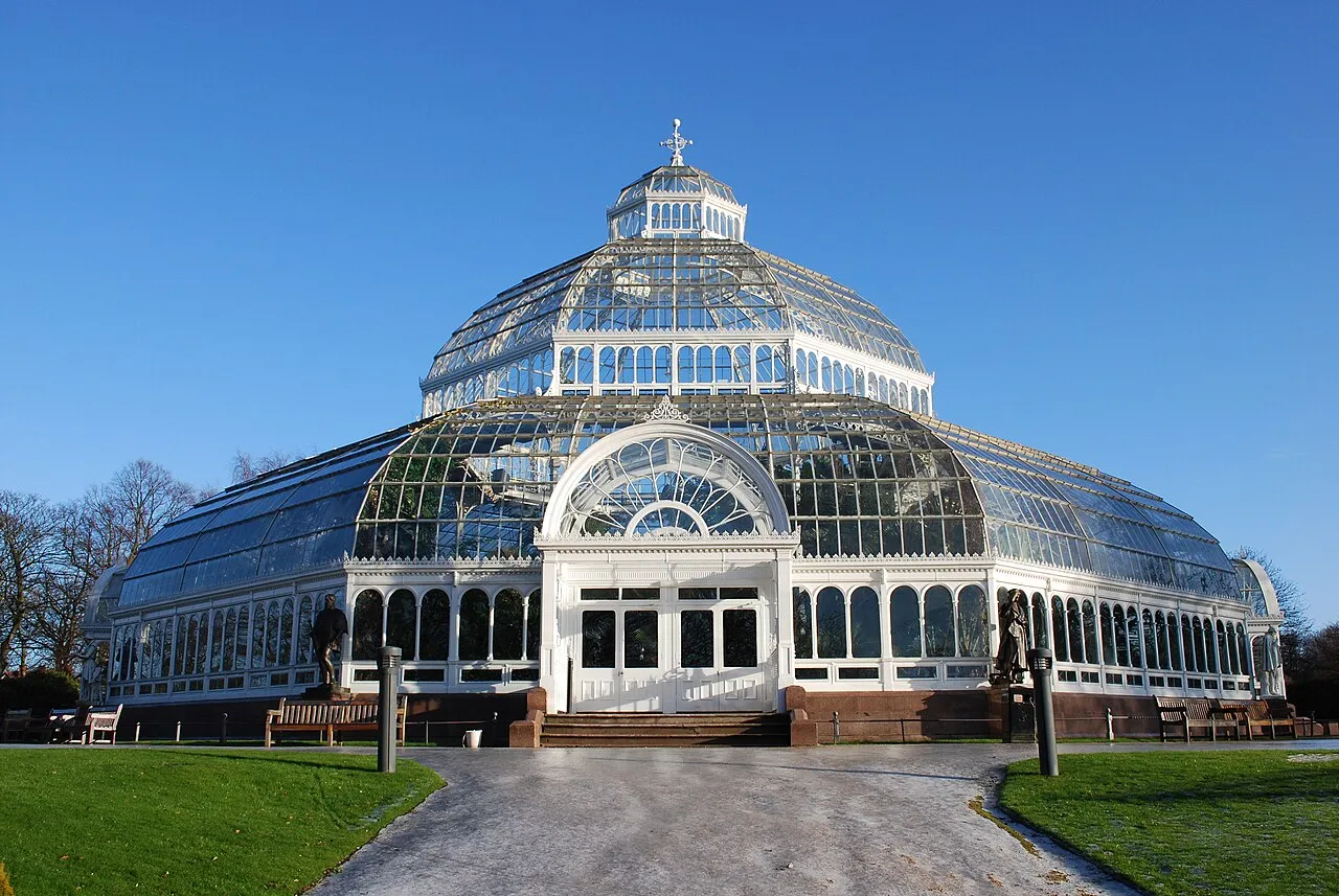 Glass dome and Victorian iron architecture of Sefton Park Palm House